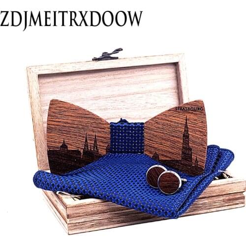 French city series landmark buildings Strasbourg Wooden bow tie Corbatas Para Hombre Corbatas Seda Ties for men Dropshipping