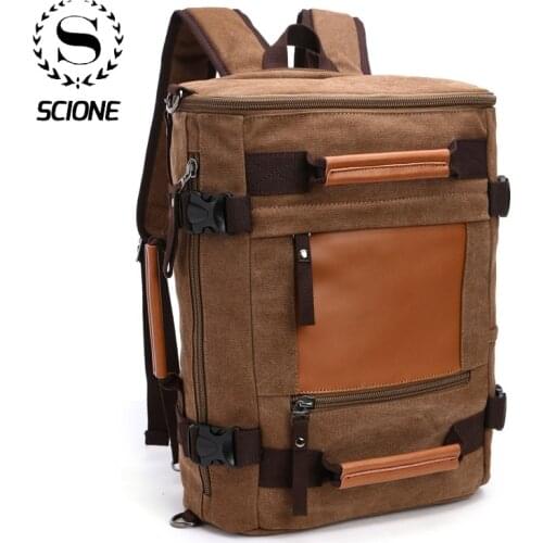 Scione Men Laptop Backpack For Men leather Backpack Fashion men Canvas Travel Backpack Bag
