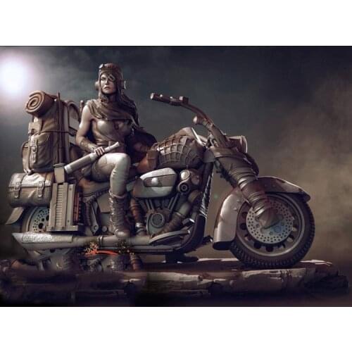1/24 Scale Female Wanderer with motorcycle Unpainted Resin Figure Building Kit
