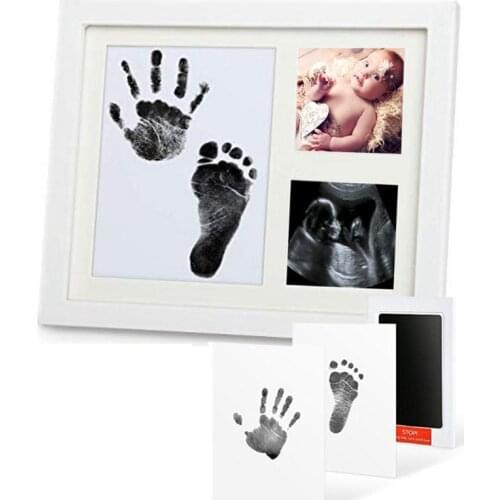 Baby Footprint Kit Handprint Picture Frame with Safe and Non-Toxic Ink Pad Perfect Newborn Keepsakes Girls Boys Shower Gift
