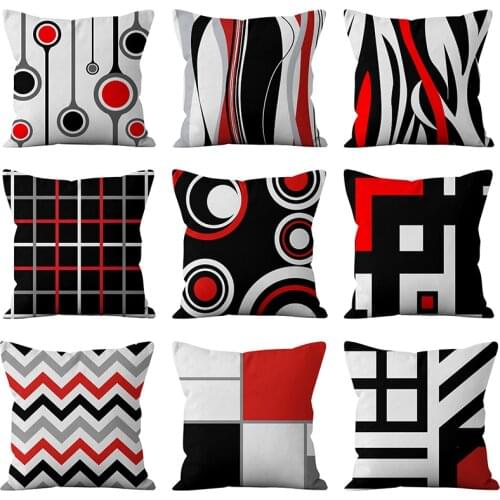 Nodirc Geometry Decor Throw Pillow Case Red and Black Stripe Grid Wave Cushion Cover for Home Sofa Chair Decorative Pillowcases