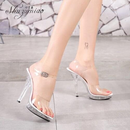SHUZUMIAO 2021 Summer New Transparent 12CM Super High Heel Sandals Sexy Catwalk High Heel Shallow Mouth With Open Toe Sandals