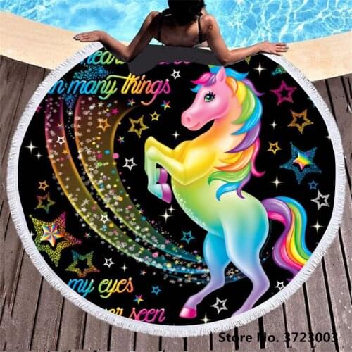 New Unicorn 3D Printed Microfiber Round Beach Towels Sport Circle Serviette De Plage Toalla Swimming Bath Towel With Tassel
