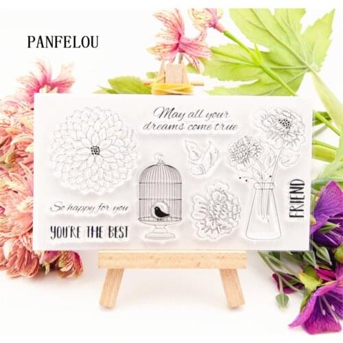 PANFELOU Flowers cage Transparent Silicone Rubber Clear Stamps cartoon for Scrapbooking/DIY Easter wedding New year album