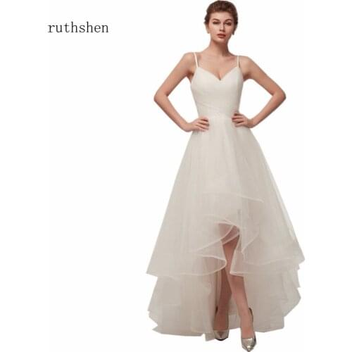 Ruthshen Cheap High Low Wedding Dresses 2020 Spaghetti Straps Simple V Neck Tulle Short Front Long Back Sexy Wedding Gowns