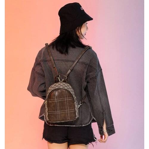 Anti-Theft Backpack Women New Fashion Retro Printing Car Stitching Plaid Bag Stitching Multifunctional Waterproof Shoulder Bag