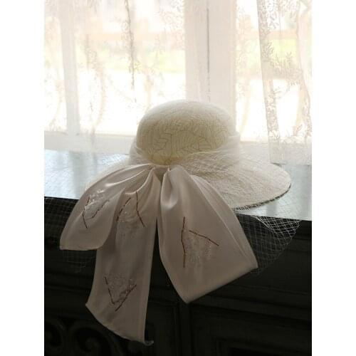 2020 Big Mesh Bowknot Bucket Hat Vintage White Flower Pattern Mesh Fedoras Elegant Ladies Wedding Church party Veil Hat