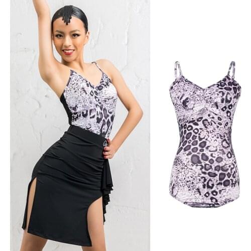 Leopard Latin Dance Tops Girls Designer Clothes Performance Stage Costume Backless Salsa Dancing Outfits Modern Dancewear DL7512