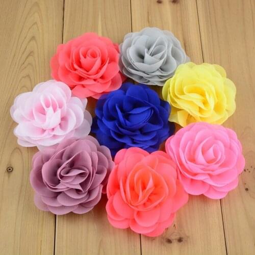100 pcs/lot , 3.15" inch Chiffon Rose Flower For DIY Fabric Headband Shoes Accessories
