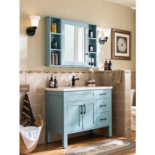 Mediterranean Solid Wood Wash Basin Combination Double Basin Home Furniture Furniture Bathroom Cabinets Bathroom Vanity