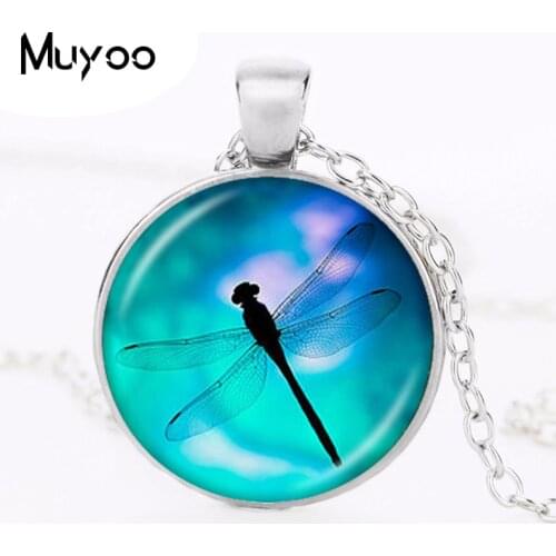 Dragonfly Pendant Necklace Nature Animal Insect Jewelry Chain Sweater Necklace Cabochon Neckless Women Engagement Accessoris HZ1