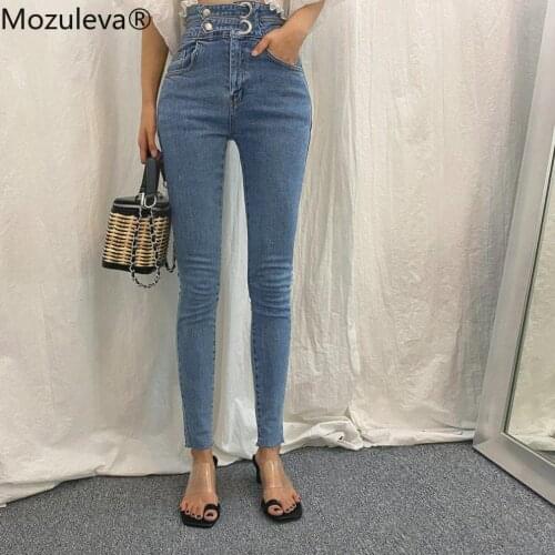 Mozuleva Vintag Double-breasted Women Denim Jeans High Waist Stretch Pants Capris Female Streetwear Drawstring Jeans 2020 Autumn