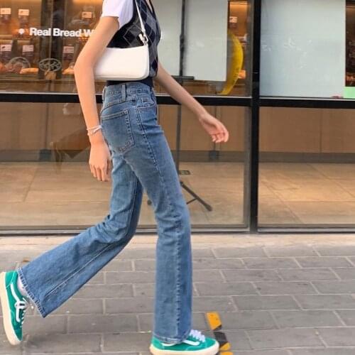 B-TOTO American Retro Light Blue Bootcut Jeans Womens High Waist Loose And Thin Ins Tide 2021 New Fashion