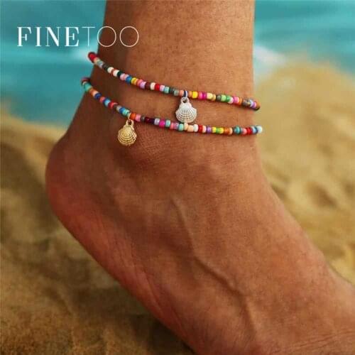 Bohemian Metal Scallop Shell Colorful Beads Anklet for Women Fashion Summer Ocean Beach Ankle Bracelet Foot Leg Jewelry 2020