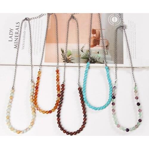 Women Necklace Natural 8 mm Fluorite Amethyst Shoushan Stone Beads Chocker Classic Trend Bijoux Collares Collier Men Jewelry