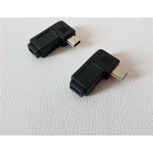 10pcs/lot USB Mini B Male to Female Adapter 90 Degree Left Bending Converter Jack Plug Black for Cable DIY