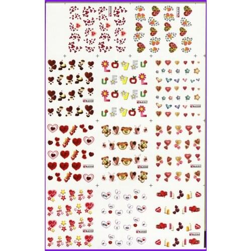 11 PACK/ LOT WATER DECAL NAIL ART NAIL STICKER SWEET HEART VALENTINA LOVE STARS BLE355-365