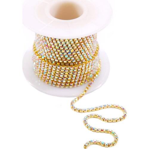 2MM 10 Yards/Roll Diamond Metal Chain Rhinestones Silver Gold Base Dense Claw Glass Strass Trim DIY Tool Accessories