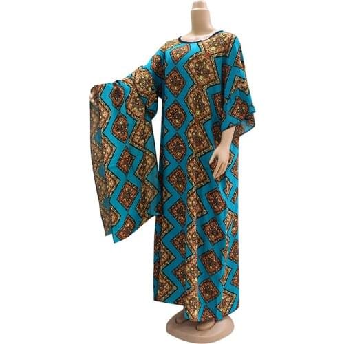 2019 Dashikiage Beautiful African Fashion O-Neck Short Flare Sleeve Elegant Noble Women Long Dress With Scarf