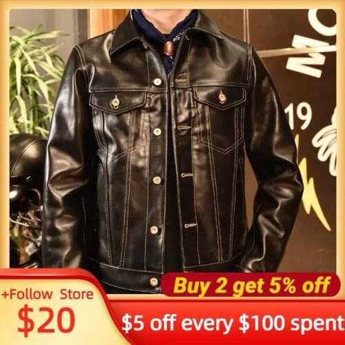 2021 Black Japan Casual Style Genuine Leather Jacket Single Breasted Plus Size 4XL Real Natural Cowhide Spring Slim Fit Coat