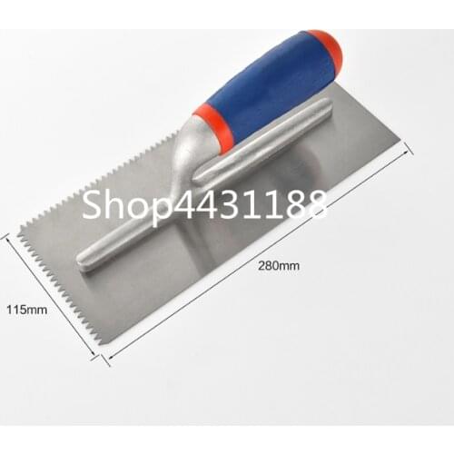 280*115mm Single-side Tooth(5*4mm) Carbon steel Blade Plastic Handle Plaster Trowel Construction Concrete Spatula Tool