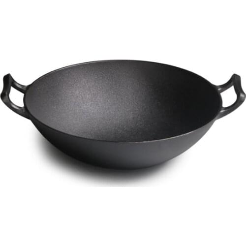 32cm/36cm Cast Iron Wok Double Ear Big Wok Uncoated Vintage Pig Iron Pot