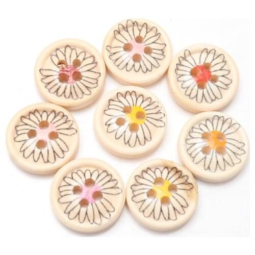 Four-hole button DIY Applique pattern Wood Sewing Buttons for Handmade Scrapbooking Craft 40pcs 15mm MZ462