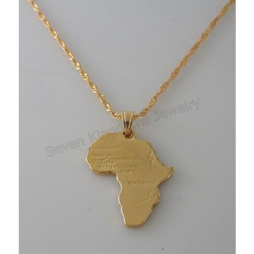 4 STYLES AVAILABLE YELLOW GOLD GP 18" TWIST NECKLACE & DIFFERENT SIZE AFRICA MAP PENDANT