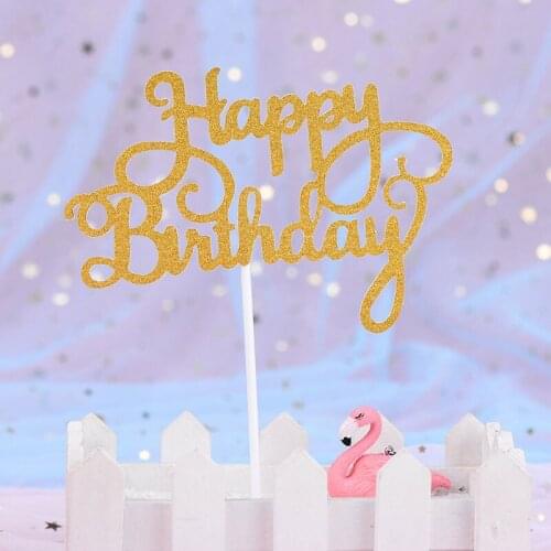 5PCs/set Happy Birthday Cake Topper Letter Gold Silver color Cake Top Flag Decoration kids child Birthday Party Wedding Supplies