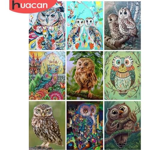 HUACAN Full Square 5d Diamond Painting Owl Mosaic Rhinestones Pictures DIY Diamond Embroidery Animal Needlework Wall Art