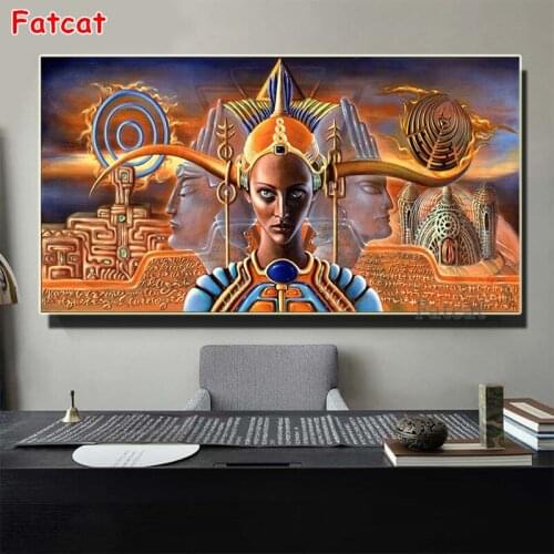 Large size Diamond Painting Egyptian Queen Portrait Gold Full Square/round Drill Mosaic Living Room decoration embroidery PP1643