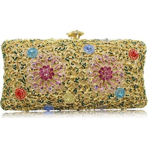 Hollow Out Blue/Pink/Red/Green Crystal Clutches Bags High Quality Ladies Diamond Party Handbags Female Mini Minaudiere Clutch