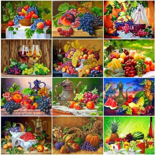 AZQSD 5D Diamond Painting Full Drill Grape Wall Art DIY Diamond Embroidery Complet Kit Fruit Mosaic Decor For Home