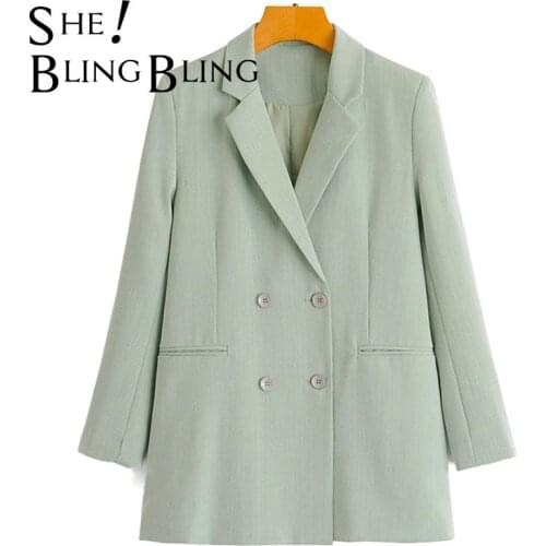 SheBlingBling Bule Womens Blazer Jacket Long Sleeve Double Breasted Jacket Coat Office Lady Suits Female Sets Vintage Fall