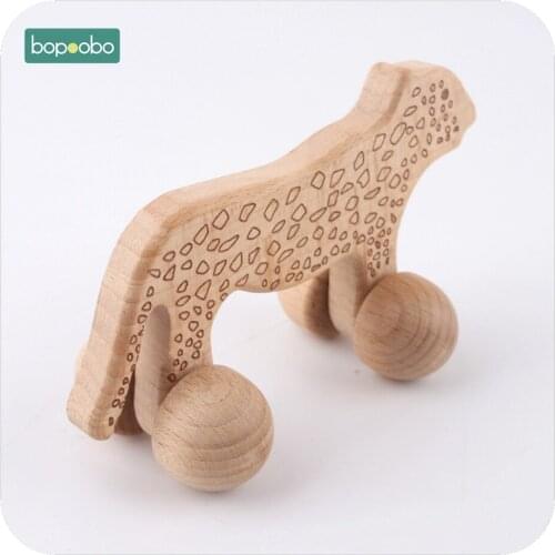 Bopoobo 10pc Cheetah Dog Wooden Baby Toys Car Original Non-toxic Wooden Teether Teeth Tooth Fixing Device Waldorf Toddler toys