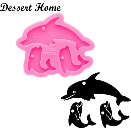 DY0666 Bright Dolphin Family Mother Baby Resin Craft for Keychain, Chocolate Silicone Molds, DIY Epoxy Jewellery Making