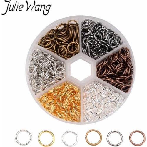 Julie Wang 1 BOX 4-10mm Copper Open Jump Rings Mixed 6 Colors Accessories Set For Necklace Bracelet Earrings Jewelry Making