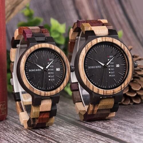 Calendar Couple Wood Watch Men Women Quartz Week Date Timepiece Colorful Wooden Band Logo Customize Gift Wholesale Dropship