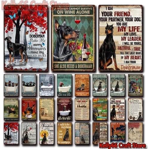 [ Kelly66 ] Doberman Are Your Friend Bath Shap Dog Rules Tin Art Metal Sign Home Pub Bar Decor Painting 20*30 CM Size Dy230