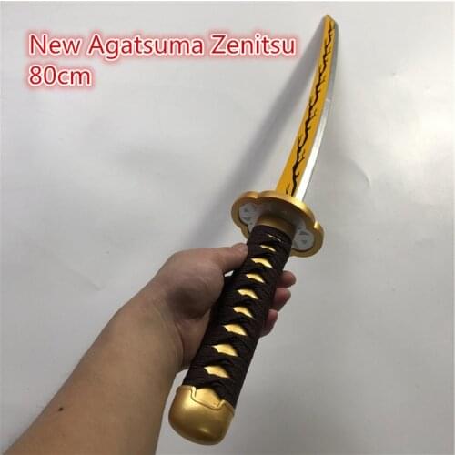Kimetsu no Yaiba Sword Weapon Demon Slayer New Agatsuma Zenitsu Cosplay Sword 1:1 Anime Ninja Knife wood toy 80cm