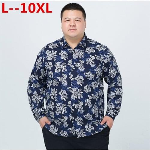 Floral Printed Man Casual Shirts Fashion Classic Men Dress Shirt Breathable Mens Long Sleeve Brand Clothing 10XL 9XL 8XL 6XL 5X