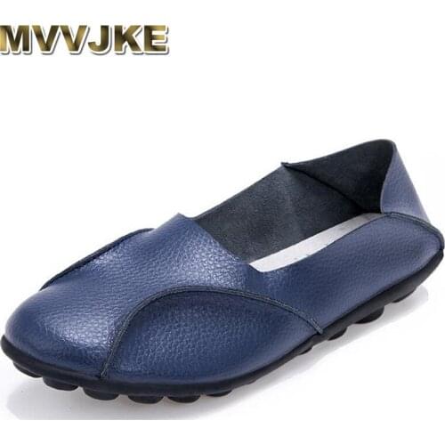 MVVJKE2019 New SPRING / Autumn Genuine Leather Retro Round Toe Solid Soft Sole Loafers Comfortable Womens Flat ShoesE106