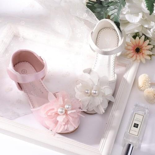 New 2018 Kids Baby Flowers Children Princess Leather Toddler Shoes For Little Girl Pearl flower Dance Wedding Party Dress Shoes
