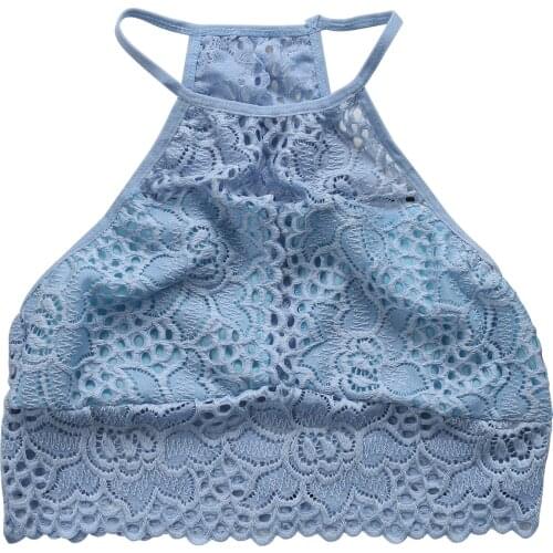 New Summer Women Sexy Halter Tank Tops Vest Sleeveless Crop Tops Sexy Womens Lace Floral Short Camisoles