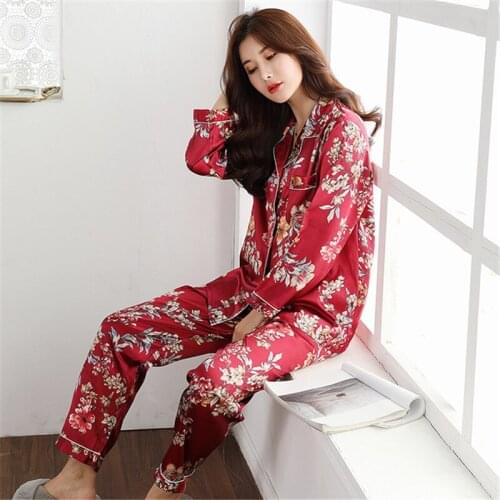 Satin Silk Pajamas for Womens Set pyjamas Button Pigiama Donna pjs Winter Mujer Pijama Sleepwear Nightwear Pizama Damska 2Pcs