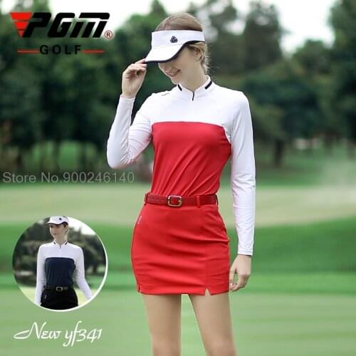 Pgm Women Shirt Long Sleeve Golf Shirts Korean Tops Patchwork Slim Outdoor Sportswear Ladies Breathable Golf Cloth Team Uniform