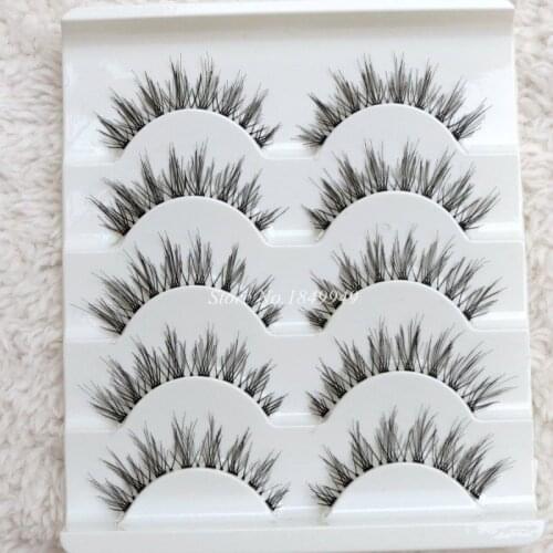 Stage Nude Makeup False Eyelashes Natural Realistic Crisscross Messy Fake Eyelashes 5 Pairs Handmade Lashes Transparent Stems