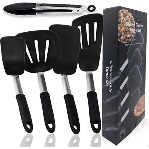 Silicone Flexible Turner Spatula Set, 5-Piece Heat Resistant Flexible Rubber Spatulas,Silicone Cooking Utensil Set,Non Stick