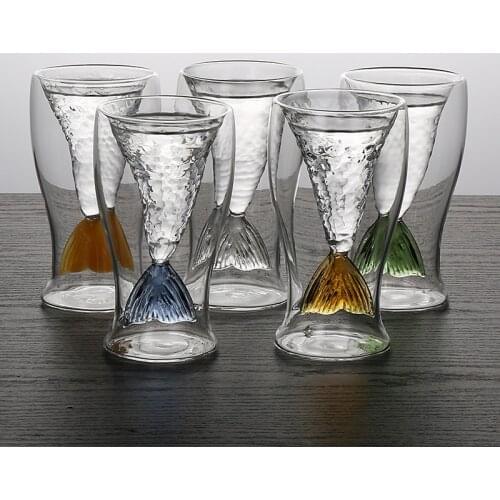 Mermaid Fishtail Whiskey Cup Double Wall Glasses Colour Fish Tail Juice Household Bar Club Cocktail Chivas XO Wine Whisky Glass