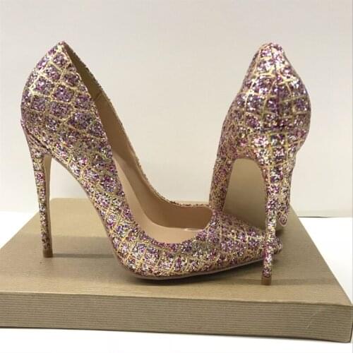 Pumps High Heels Women Wedding Shoes Sequined Cloth Shallow Pointed Toe Lady Shoe Thin Heel Fashion Single Shoes Zapatos Mujer